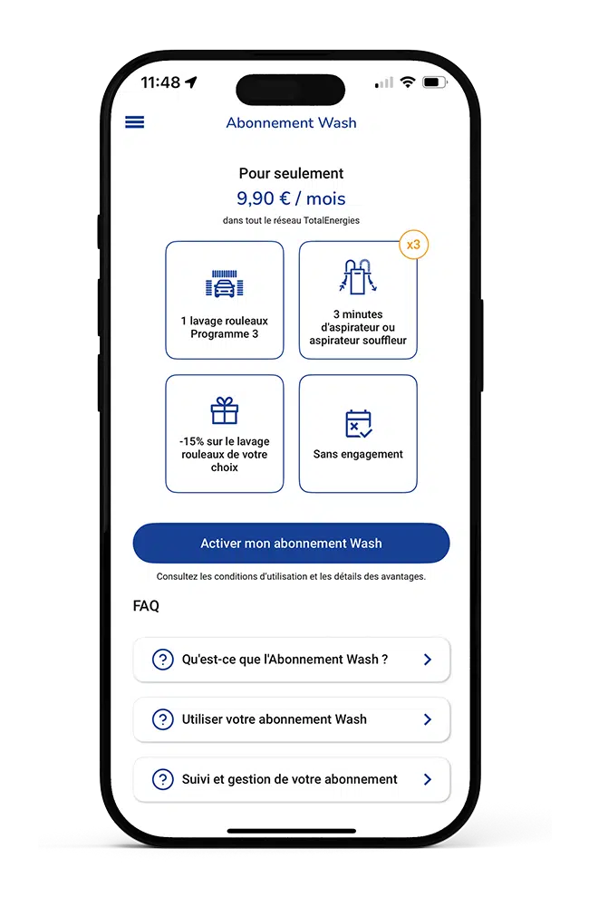 Abonnement Wash sur application Wash
