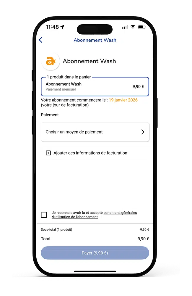 Abonnement Wash sur application Wash